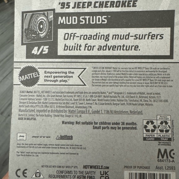 Hot Wheels '95 Jeep Cherokee White SUV Treasure Hunt HW Mud Studs 2023 - Picture 4 of 5